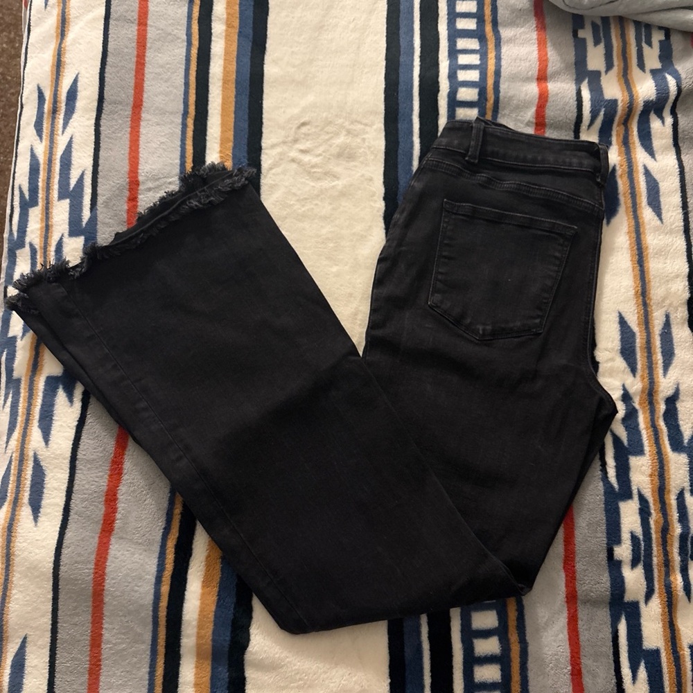 Maurices Black High-rise Bellbottom Flare Leg Western Button-up Jeans w/ Raw Hem